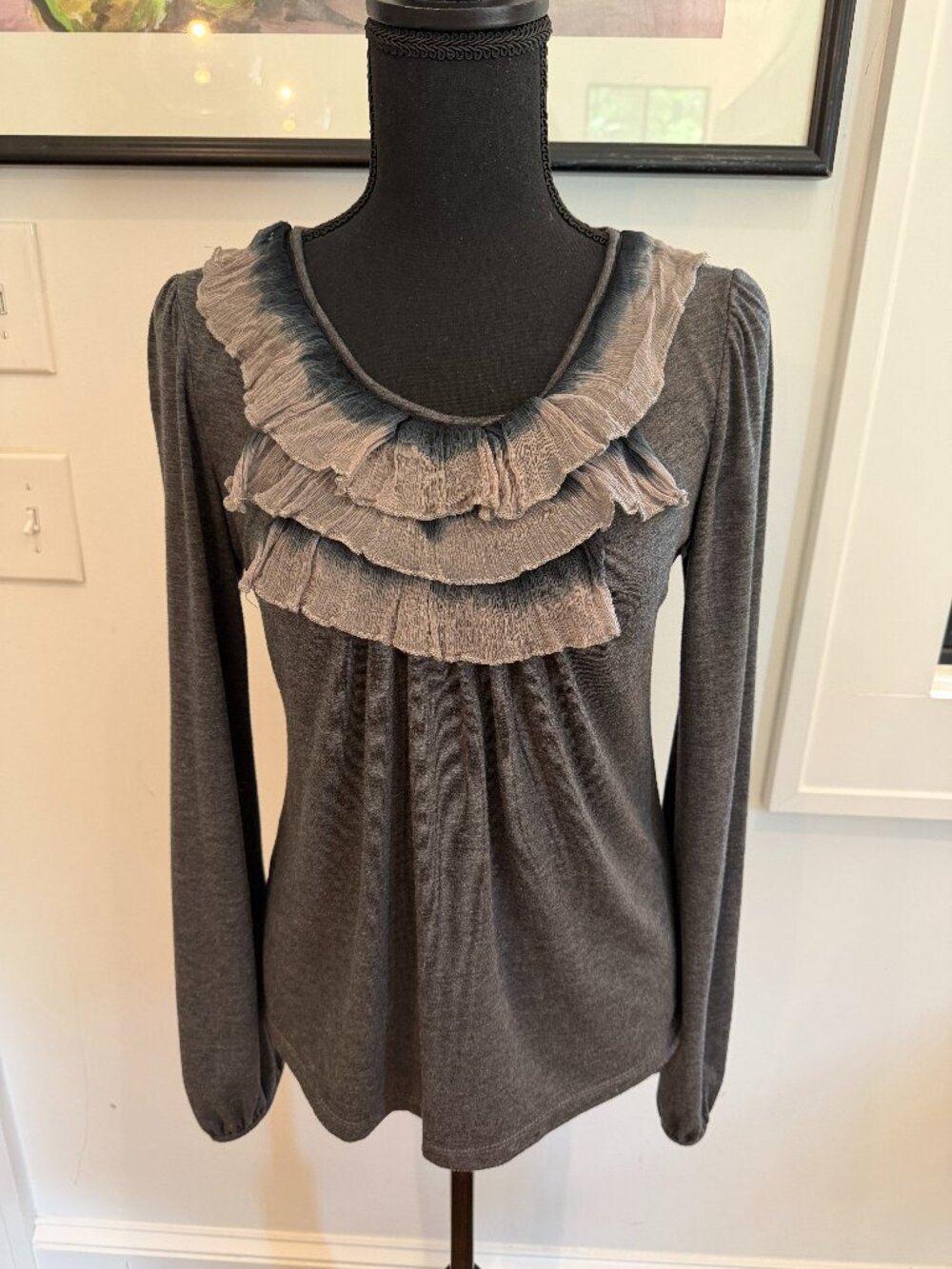 D’CLOSET Grey Ombre Ruffle Long Sleeve Blouse